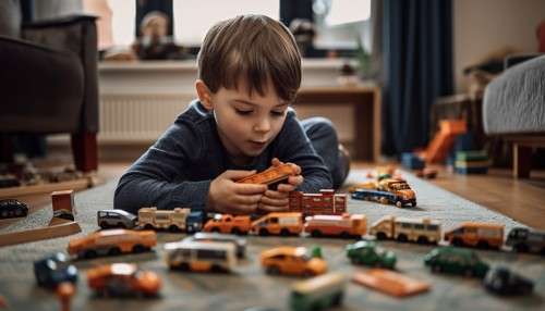 Cute Caucasian toddler playing with toy car indoors generated by AI